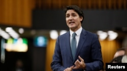 Canada's Prime Minister Justin Trudeau speaks in the House of Commons on Parliament Hill in Ottawa, Ontario, Canada, Jan. 29, 2024. Trudeau said on Friday that Canada is looking at imposing sanctions on "extremist" settlers in the West Bank.
