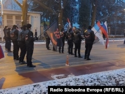 Pripadnici Noćnih vukova Republike Srpske u paradnom maršu, Banja Luka, 9. januar 2024. Ruski bajkerski klub Noćni vukovi, čiji je počasni član i ruski predsjednik Vladimir Putin na listi je sankcioniranih organizacija u EU.