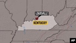 A map showing the location of Louisville, Kentucky.