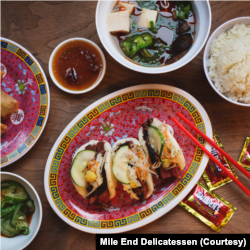 Mile End Delicatessen in Brooklyn, New York, offers a special menu each year on Christmas Eve and Christmas Day that features Chinese food with some Jewish deli twists.