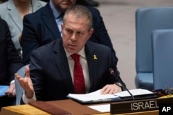 Israeli Ambassador to the United Nations Gilad Erdan speaks during a Security Council meeting at U.N. headquarters, April 18, 2024.