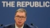 FILE - Serbian President Aleksandar Vucic speaks during a public address in Belgrade, Friday, Feb. 2, 2024. Serbia on Feb. 25, 2024, sent a protest note to Croatia over a statement made by Croatia's foreign minister. 