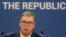 FILE - Serbian President Aleksandar Vucic speaks during a public address in Belgrade, Friday, Feb. 2, 2024. Serbia on Feb. 25, 2024, sent a protest note to Croatia over a statement made by Croatia's foreign minister. 