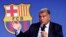 Joan Laporta, président du FC Barcelone, lors d'une conférence de presse au Camp Nou, Barcelone, Espagne, le 17 avril 2023.