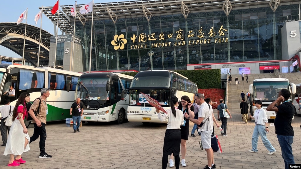 The exterior of the China Import and Export Fair (Canton Fair) held in Guangzhou.  (April 16, 2023)