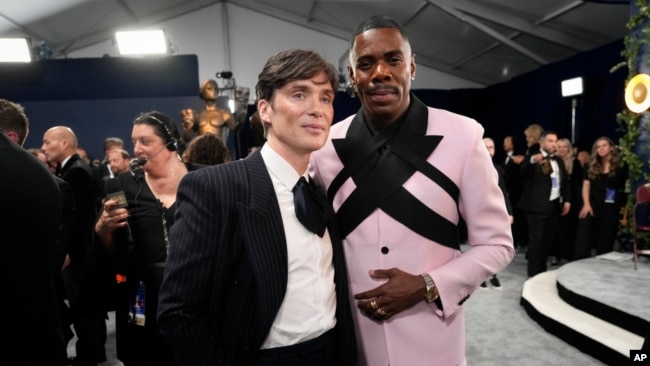 Cillian Murphy, left, and Colman Domingo arrive at the 30th annual Screen Actors Guild Awards on Feb. 24, 2024, at the Shrine Auditorium in Los Angeles.