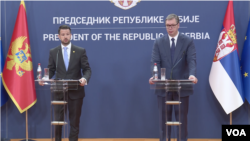 Zajednička konferencija za novinare predsednika Srbije i Crne Gore Aleksandra Vučića i Jakova Milatovića održana je u Beogradu