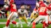 San Francisco 49ers running back Christian McCaffrey (23) runs the ball against the Kansas City Chiefs during the first half of the NFL Super Bowl football game in Las Vegas, Nevada, Feb. 11, 2024.