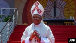 FILE - Cardinal Fridolin Ambongo Besungu leaves after the papal mass at the N'Dolo Airport in Kinshasa, Democratic Republic of Congo on February 1, 2023.