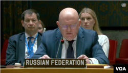 러시아의 바실리 네벤쟈 유엔주재 대사가 11일 유엔 안전보장이사회 회의에서 발언하고 있다.
