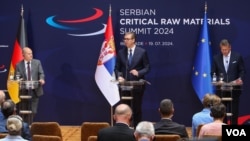 Konferencija za novinare po završetku međunarodnog Samita o kritičnim sirovinama Srbije na kojem su učestvovali predsednik Srbije Aleksandar Vučić, evropski komesar za energetiku Maroš Šefčovič i nemački kancelar Olaf Šolc (Foto: FoNet)