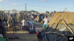 FILE - This image made from video shows the Quitunda camp for the internally displaced near Afungi airstrip, in Cabo Delgado province, Mozambique, Aug. 7, 2021.