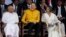 Thai Prime Minister Srettha Thavisin, center, sits with Sri Lankan Prime Minister Dinesh Gunawaradane, left, and Sri Lankan first lady Maithree Wickremesinghe, during Sri Lanka's 76th Independence Day celebrations, in Colombo, Feb. 4, 2024.