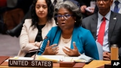 FILE - Linda Thomas-Greenfield, United States ambassador to the United Nations, speaks during a meeting of the U.N. Security Council, April 24, 2023, at U.N. headquarters. 