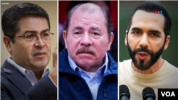 De izquierda a derecha: Juan Orlando Hernández, expresidente de Honduras; Daniel Ortega, presidente de Nicaragua; Nayib Bukele, presidente de El Salvador. Reuters. 