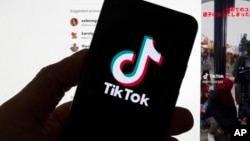 FILE - The TikTok logo is seen on a mobile phone in front of a computer screen which displays the TikTok home screen, March 18, 2023, in Boston. 