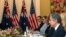 U.S. Secretary of State Antony Blinken talks to Australian Minister of Defense Richard Marles and Australian Foreign Minister Penny Wong in Brisbane, Australia, July 29, 2023.