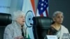 美国财政部长耶伦和印度财政部长西塔拉曼在20国集团财政会议期间对媒体讲话。（2023年7月17日）