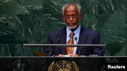 FILE - Ali Karti, then Sudan's foreign minister, addresses the 69th United Nations General Assembly at the U.N. headquarters Sept. 26, 2014. On Sept. 28, 2023, the U.S. imposed sanctions on Karti and two companies for anti-democratic actions in Sudan.