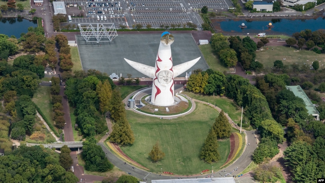 FILE - This Oct. 12, 2023, photo shows the 'Tower of the Sun' by Japanese artist Taro Okamoto. It was the symbol of the 1970 Osaka Expo and now the location of the Expo Commemoration Park in Suita, Osaka prefecture.