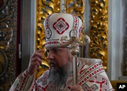 Metropolitan Epiphany, the head of the independent Ukrainian Orthodox Church, conducts the Christmas service in the Assumption Cathedral in Lavra, the Monastery of the Caves, Kyiv, Jan. 7, 2023.