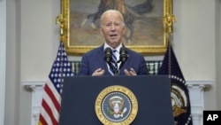 U.S. President Joe Biden stands in the White House in Washington delivering remarks on the death of Russian opposition leader Alexey Navalny, Feb. 16, 2024.