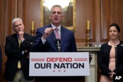 House Speaker Kevin McCarthy of California speaks during a news conference after the House approved an annual defense bill, on Capitol Hill in Washington, July 14, 2023.