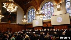 19일 네덜란드 헤이그 국제사법재판소(ICJ)에서 이스라엘의 팔레스타인 지역 점령에 관한 심리를 진행하고 있다.