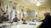 Ukrainian President Volodymyr Zelenskyy, second left, listens to former U.S. Vice President Mike Pence, right, during their meeting in Kyiv, Ukraine, June 29, 2023. (Ukrainian Presidential Press Office via AP)