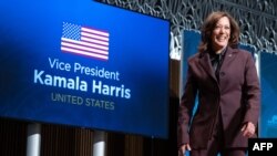 FILE - US Vice President Kamala Harris addresses youth during the U.S.-Africa Leaders Summit held in Washington D.C., December 13, 2022