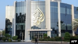 This picture shows a view of the main headquarters of Qatari news broadcaster Al Jazeera in the capital, Doha, on May 6, 2024. 