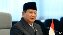 FILE - Indonesian President-elect Prabowo Subianto is seen during talks with Japanese officials at the Defense Ministry in Tokyo, April 3, 2024.