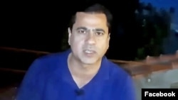 Pakistani journalist Imran Riaz Khan is seen in a screengrab from video posted to his Facebook page May 10, 2023, one day before his arrest.