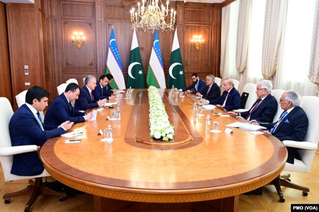 PM Shehbaz Sharif meets with President of Uzbekistan Shavkat Mirziyoyev on the sidelines of SCO Summit on 3 July 2024