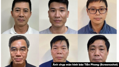 Các lãnh đạo tập đoàn Thuận An (hàng trên) và các quan chức tỉnh Bắc Giang (hàng dưới) bị bắt giữ hôm 15/4. 