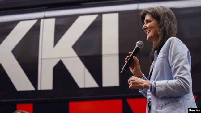 FILE - Republican presidential candidate Nikki Haley speaks during a campaign visit in Newberry, S.C., Feb.10, 2024.