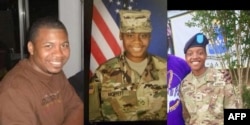 FILE - Handout pictures provided by the U.S. Department of Defense show service members William Jerome Rivers, Breona Moffett and Kennedy Sanders, who were killed in a drone attack on their base in remote northeastern Jordan, near the Syrian border, on Jan. 28, 2024.