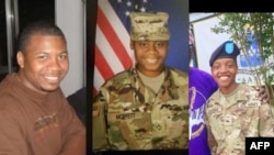 FILE - Handout pictures provided by the U.S. Department of Defense on Jan. 29, 2024, show service members William Rivers, Breona Moffett and Kennedy Sanders, who were killed in a drone attack on their base in remote northeastern Jordan.