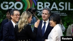(FILE) South Korean Foreign Minister Cho Tae-yul, Canadian Foreign Minister Melanie Joly, U.S. Secretary of State Antony Blinken and Japanese Foreign Minister Yoko Kamikawa attend the G20 Foreign Ministers' Meeting in Brazil.