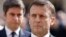 FILE - French President Emmanuel Macron and French Prime Minister Gabriel Attal, background, attend a ceremony in Paris, March 20, 2024. Following a snap legislative election, Macron has lost his parliamentary majority.
