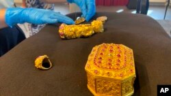 Cultural artefacts are handed back to Indonesia during a ceremony in Leiden, Netherlands, July 10, 2023. 