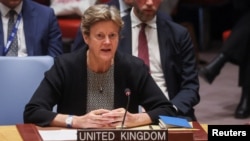 FILE - British Ambassador to the United Nations Barbara Woodward speaks during a meeting of the United Nations Security Council at U.N. headquarters in New York, April 24, 2023.