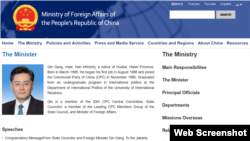 Screenshot of Chinese Foreign Minister Qin Gang's page on the website of Ministry of Foreign Affairs of the People's Republic of China