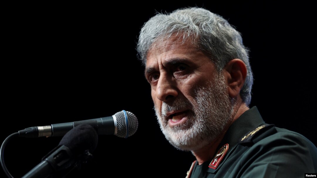 FILE - Brigadier General Esmail Qaani, the head of the Revolutionary Guards' Quds Force, speaks during a ceremony in Tehran, Iran, April 14, 2022. (Majid Asgaripour/West Asia News Agency via Reuters)