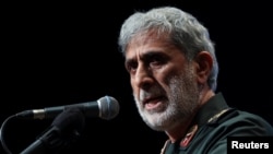 FILE - Brigadier General Esmail Qaani, the head of the Revolutionary Guards' Quds Force, speaks during a ceremony in Tehran, Iran, April 14, 2022. (Majid Asgaripour/West Asia News Agency via Reuters)