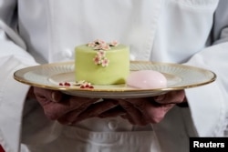 The White House displayed on April 9, 2024, a sample of the dessert that will be served during the April 10, 2024, state dinner in honor of Japanese Prime Minister Fumio Kishida at the White House in Washington.