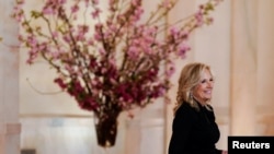 U.S. first lady Jill Biden hosts a media preview on April 9, 2024, in advance of the April 10, 2024, state dinner in honor of Japanese Prime Minister Fumio Kishida at the White House in Washington.