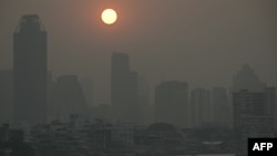 High air pollution levels cloud the Bangkok skyline on Feb. 15, 2024. 