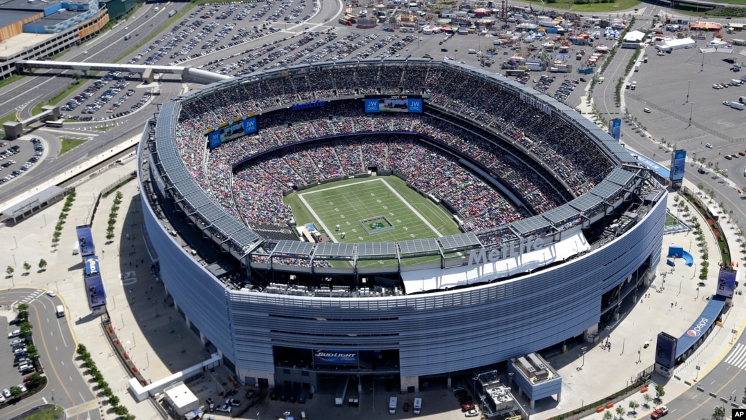 FILE - An aerial view shows MetLife Stadium in East Rutherford, New Jersey, near New York City, June 20, 2014.