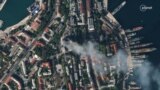 This satellite photo provided by Planet Labs PBC on Sept. 22, 2023, shows damage to a headquarters building for the Russian Black Sea fleet in Sevastopol, in Russia-annexed Crimea. The building was reportedly struck by a missile attack launched by the Ukrainian military.